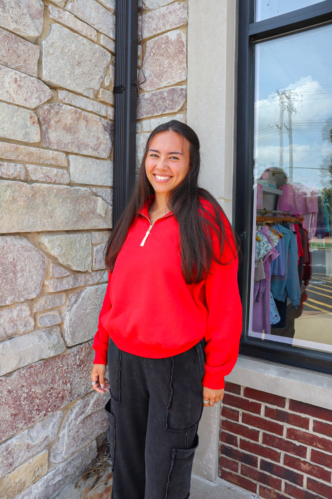 Cozied Up Half Zip- Red