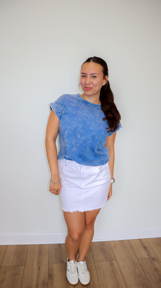 Relaxed Cuffed Tee- Blue