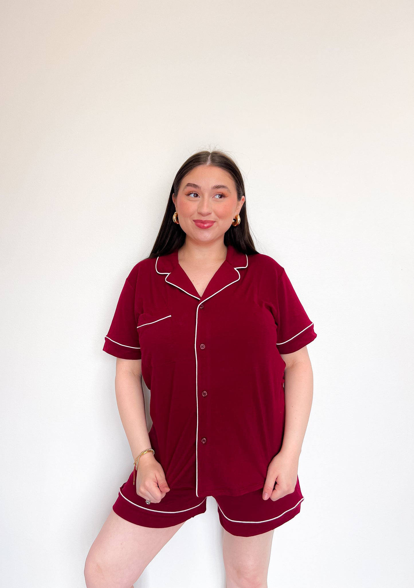 Short Sleeve Pajama Set- Wine
