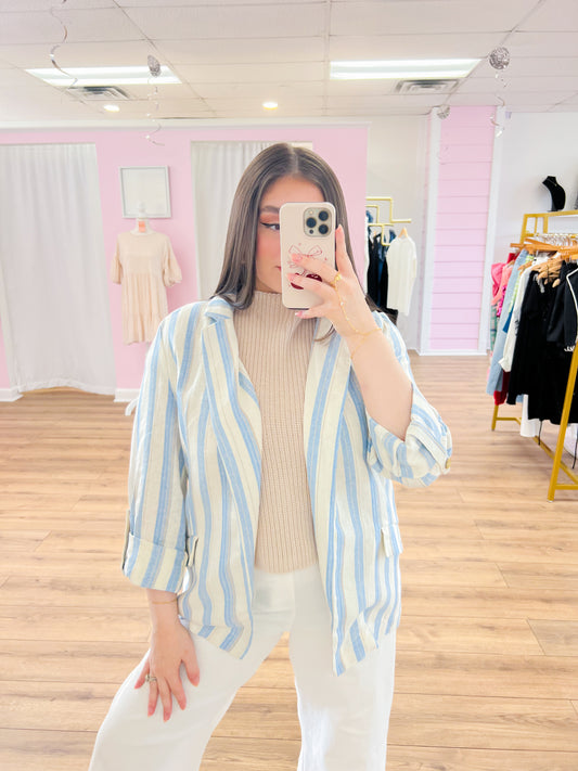 linen stripe blazer