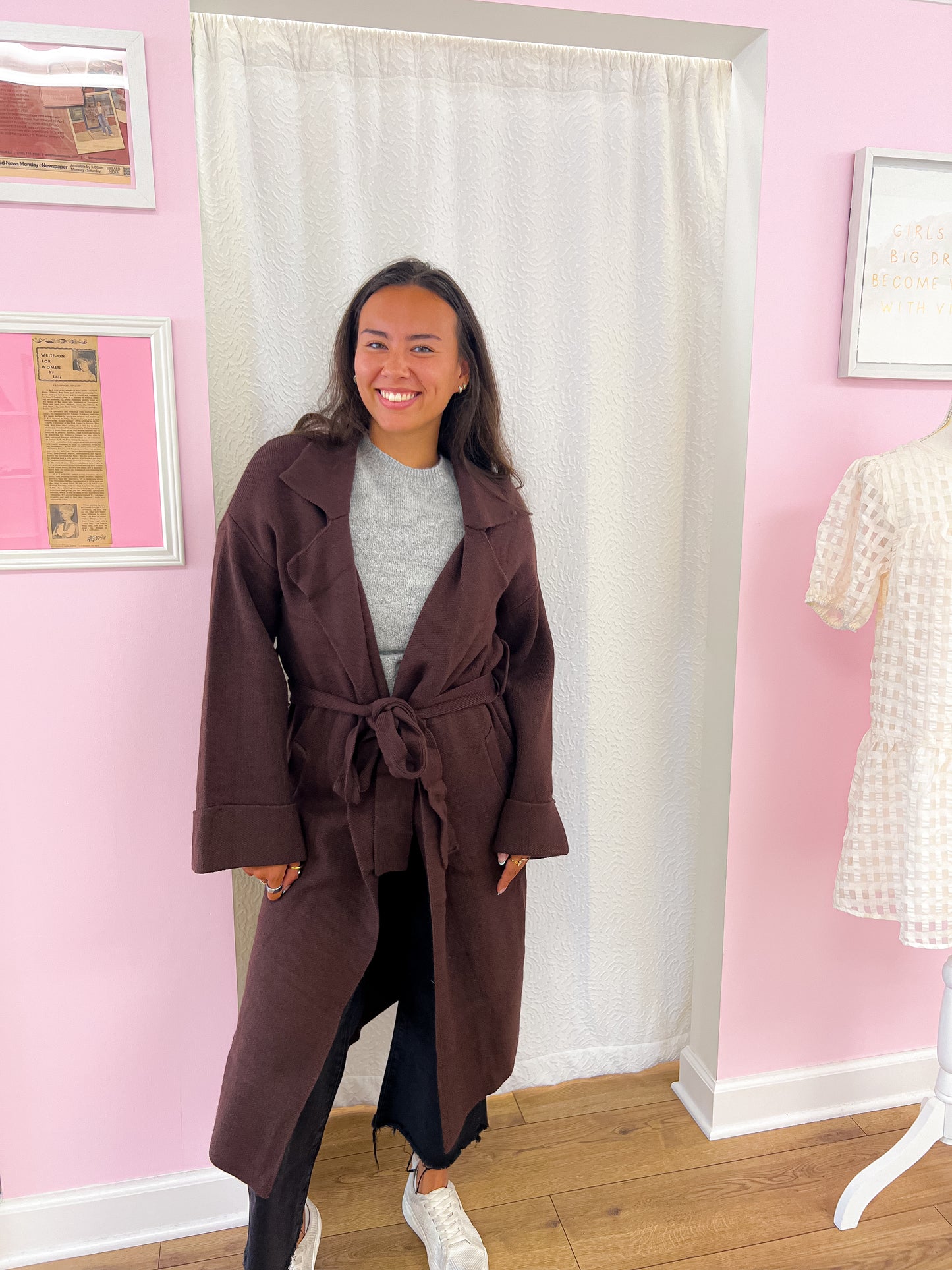 Belted Cardigan Coat- Brown