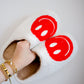 smiley slippers - red