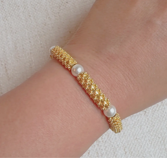 Gold Pearl Stretch Bracelet
